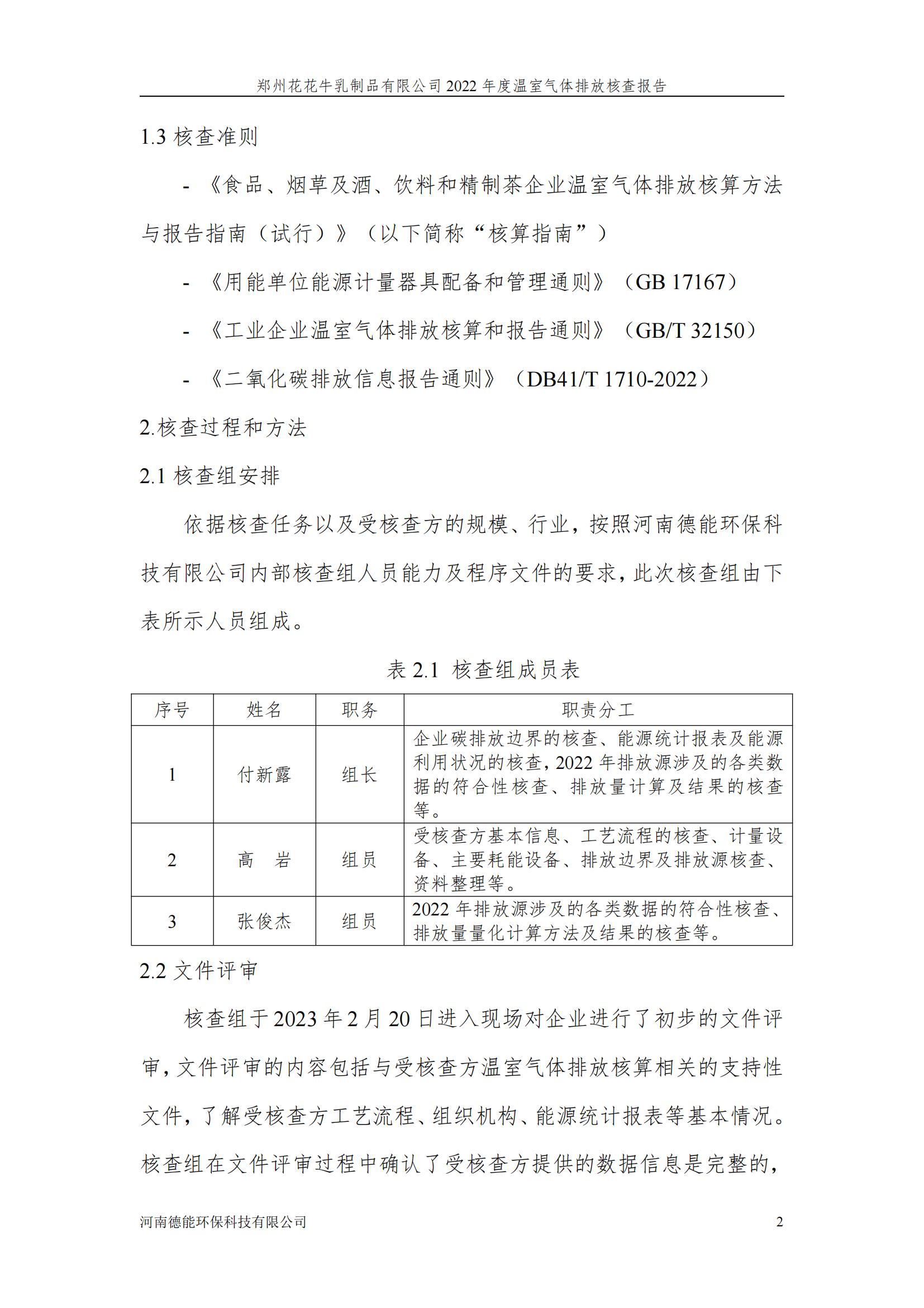 《郑州开云（中国）乳制品有限公司2022年度温室气体排放核查报告》公示